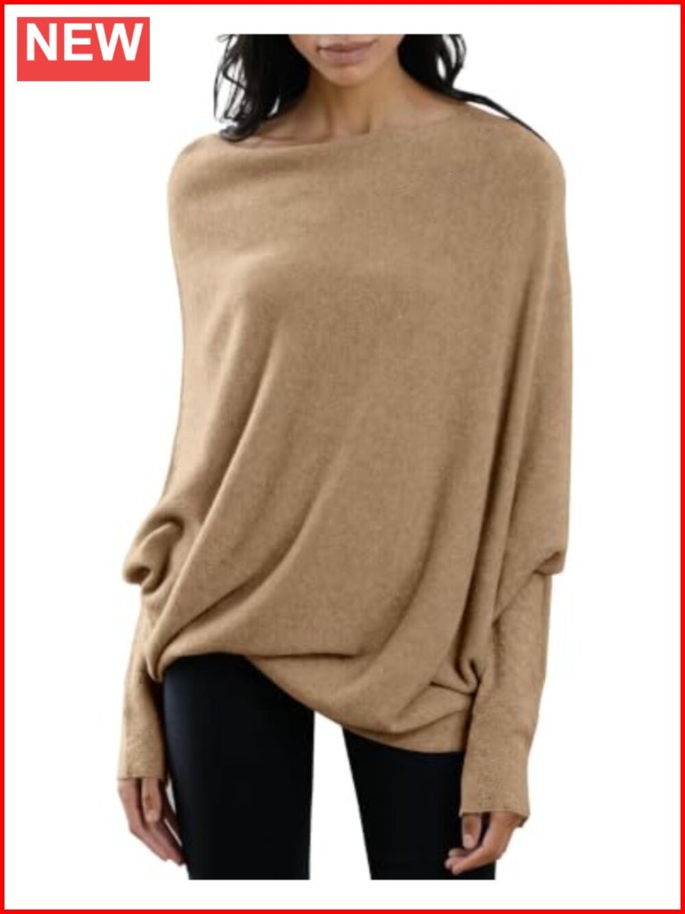 Boat Neck Batwing Oversized Knit Pullover Sweater Slouchy Tunic Long Sleeve